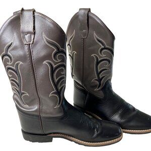 Old West Cowboy Boots Womens size 8 Gray Black Leather Western Square Toe Style